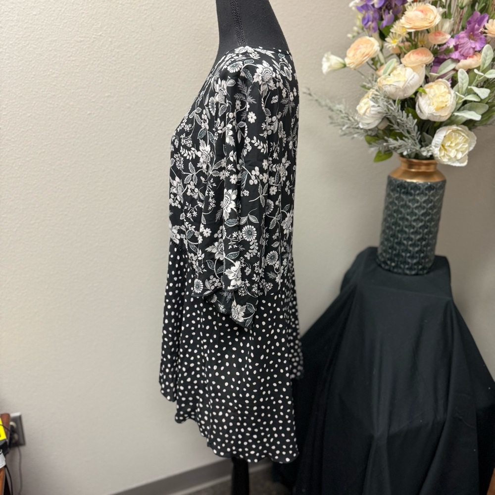 Cato 22/24W Black White Floral Dot Kimono Cardigan Tie Front Plus Size - Picture 3 of 9